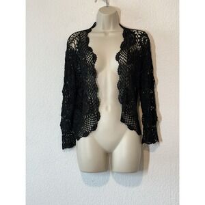 Womens Crochet Open Front Cardigan Black Size M/L Celestial Witchy  Whimisgoth‎